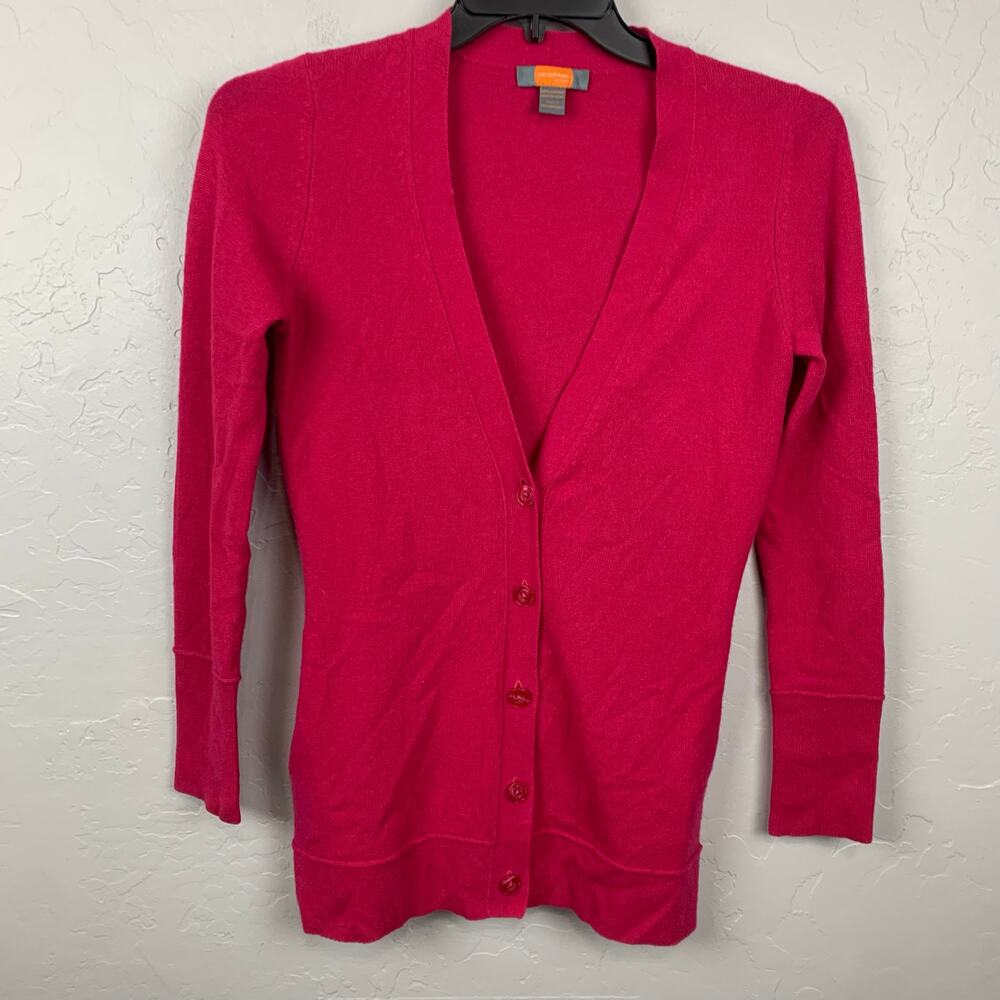 Just Cashmere by Forte Cardigan Womens Small Pink V-Neck Button Up Sweater